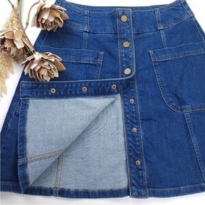 Anthropologie Boden Denim Button-Front Skirt